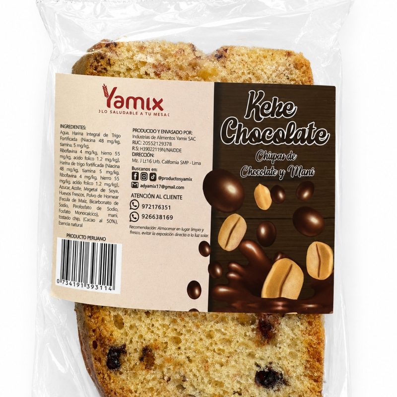 KEKE TAJADA CON CHISPAS DE CHOCOLATE Y MANI